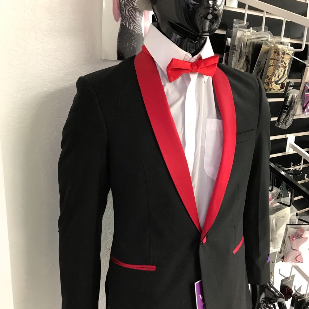 Red and black Tuxedo set.